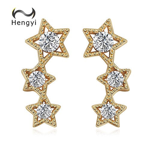 Hengyi Authentic 925 Sterling Silver Sparkling CZ Exquisite Stackable Star Stud Earrings for Women Jewelry Christmas Gift