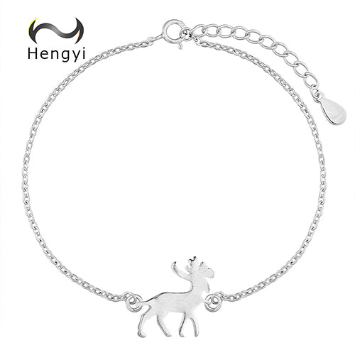 Hengyi Cute Lovely Animal Deer 925 Sterling Silver Bracelets & Bangle for Women Christmas Lover Gifts