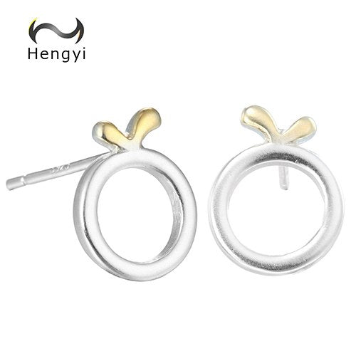 Hengyi Flower Bud Shape Stud Earrings for Women 925 Silver Jewelry Classic Trendy Daughter Gifts Brand Fine Jewelry