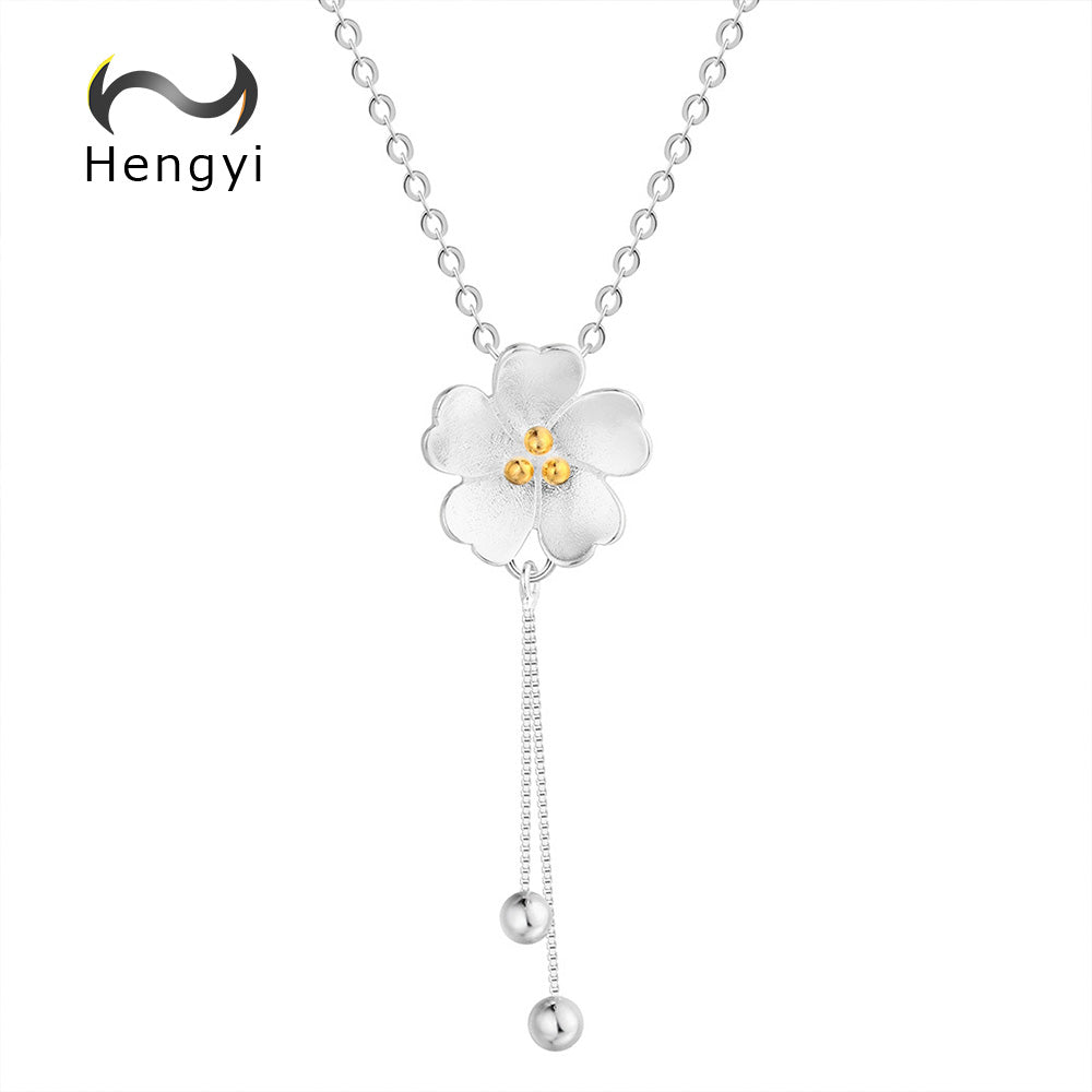 Hengyi Flower Pendant Necklace for Women 925 Sterling Silver Lovely Cute Style Wedding Fine Jewelry