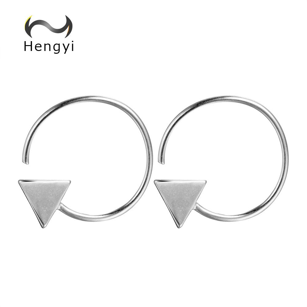 Hengyi Geometric Big Round 925 Silver Stud Earrings Women Sleek Minimalist Arrows Silver Stud Earrings