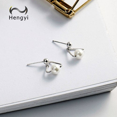 Hengyi Geometric Romantic 925 Silver Stud Earrings for Women Wedding Engagement Occasion Fine Jewelry