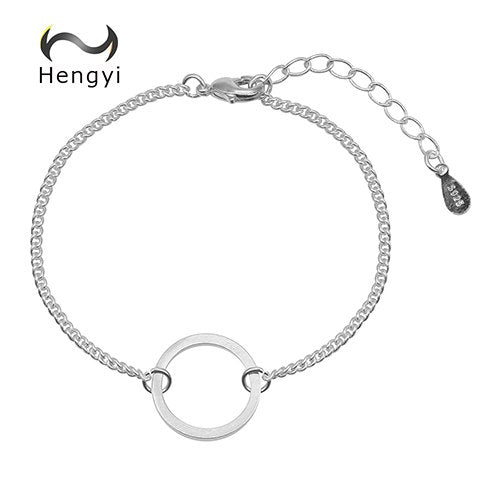 Hengyi Geometric Round Link Charm Bracelet for Women Wedding 925 Sterling Silver Trendy Party Sterling Silver Jewelry