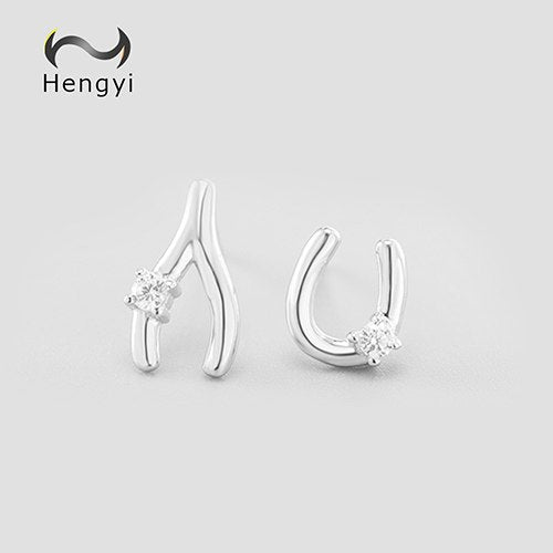 Hengyi Geometric Unique Stud Earrings 925 Sterling Silver for Women Vintage Trendy Brand Fine Jewelry
