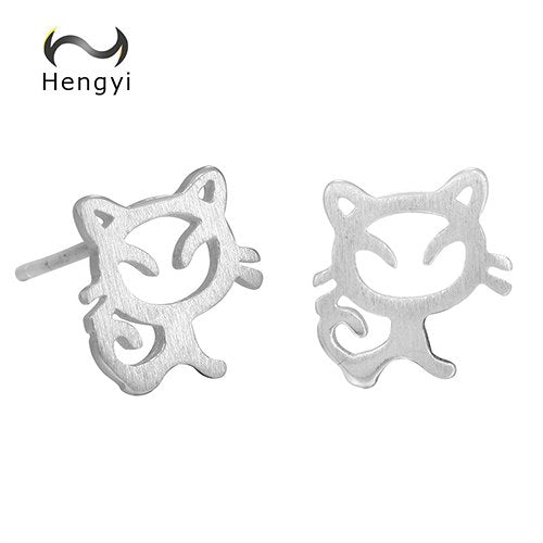Hengyi Hot Sale Authentic 925 Sterling Silver Cute Cat Small Stud Earrings for Women Fashion Sterling Silver Jewelry