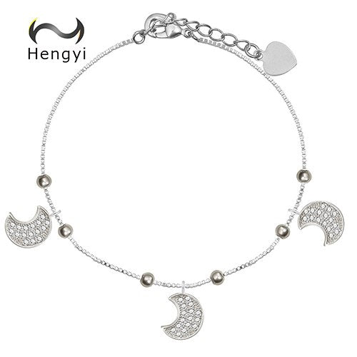 Hengyi New Arrival Moon Charm Link Bracelet &Bangle for Women 925 Sterling Silver Party Anniversary Silver Jewelry