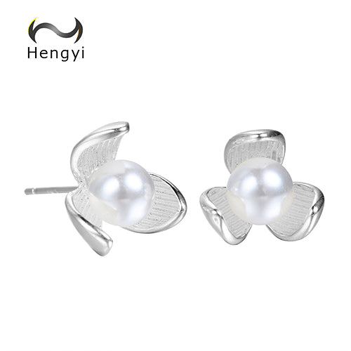 Hengyi Plant Flower 925 Sterling Silver Stud Earrings for Women Romantic Lovely Wedding Bride Gifts Jewelry