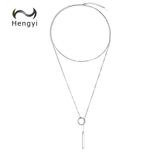 Hengyi Real 925 Sterling Silver Long Pendant Line Round Necklace Simple Casual Style Fine Jewelry New Year Gift