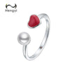 Hengyi Red Heart Wedding Finger Resizable Real 100% 925 Sterling Silver Wedding Lover Gits Fine Jewelry