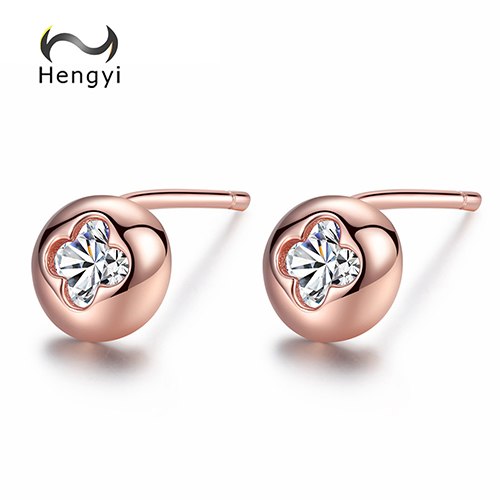 Hengyi Round Shape 925 Sterling Silver Stud Earrings for Women Anniversary Party Brand Fine Jewelry