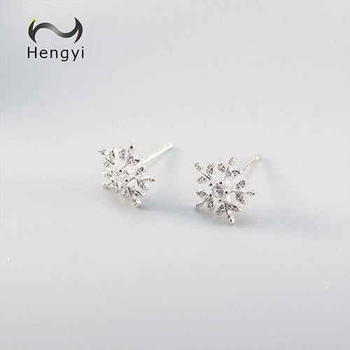 Hengyi Snowflake Shape 925 Sterling Silver Stud Earrings for Women Casual Trendy Style Fine Jewelry