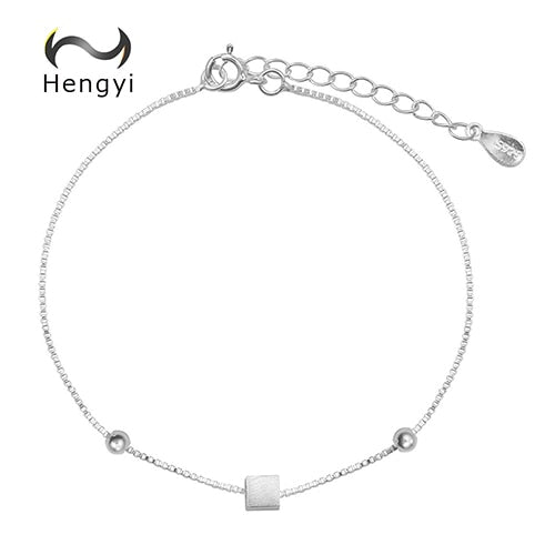 Hengyi Square Chain Link Bracelets Authentic 100% 925 Sterling Silver for Women Anniversary Silver 925 Jewelry