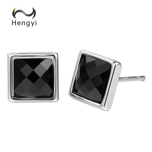Hengyi Trendy Real 925 Sterling Silver Geometric Square Stud Earrings for Women Party Birthd Silver 925 ewelry