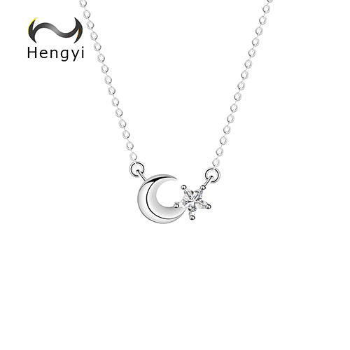 Hengyi Trendy Vintage Moon Star Choker Statement Pendant Necklace for Women Anniversary Wedding Sterling Silver Jewelry
