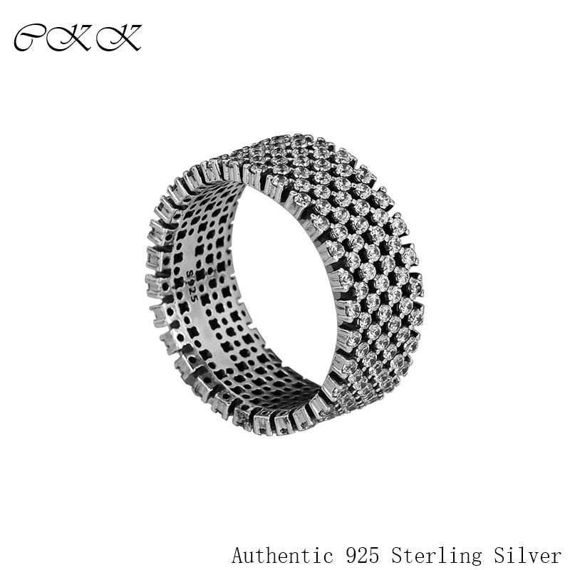 Heraldic Check Ring, Clear CZ 100% 925 Sterling Silver Jewelry Original Rings for Women Gift DIY Fine Jewelry PFR181