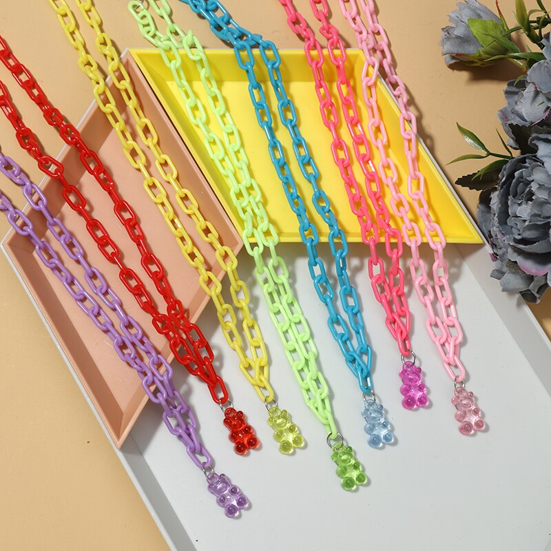 Hesiod 2022 Candy Color Mini Bear Necklace for Women Girl Christmas Gifts Cartoon Pendants Necklaces Birthday Jewelry Gifts