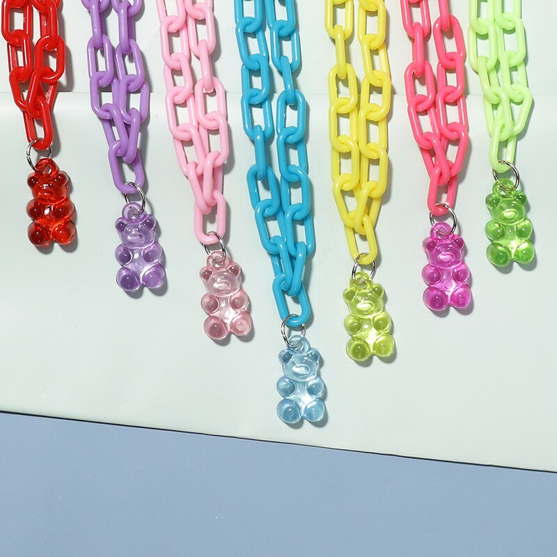 Hesiod 2022 Candy Color Mini Bear Necklace for Women Girl Christmas Gifts Cartoon Pendants Necklaces Birthday Jewelry Gifts