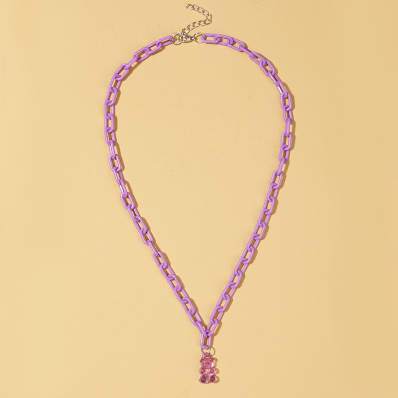 Hesiod 2022 Candy Color Mini Bear Necklace for Women Girl Christmas Gifts Cartoon Pendants Necklaces Birthday Jewelry Gifts