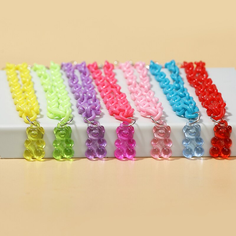 Hesiod 2022 Candy Color Mini Bear Necklace for Women Girl Christmas Gifts Cartoon Pendants Necklaces Birthday Jewelry Gifts