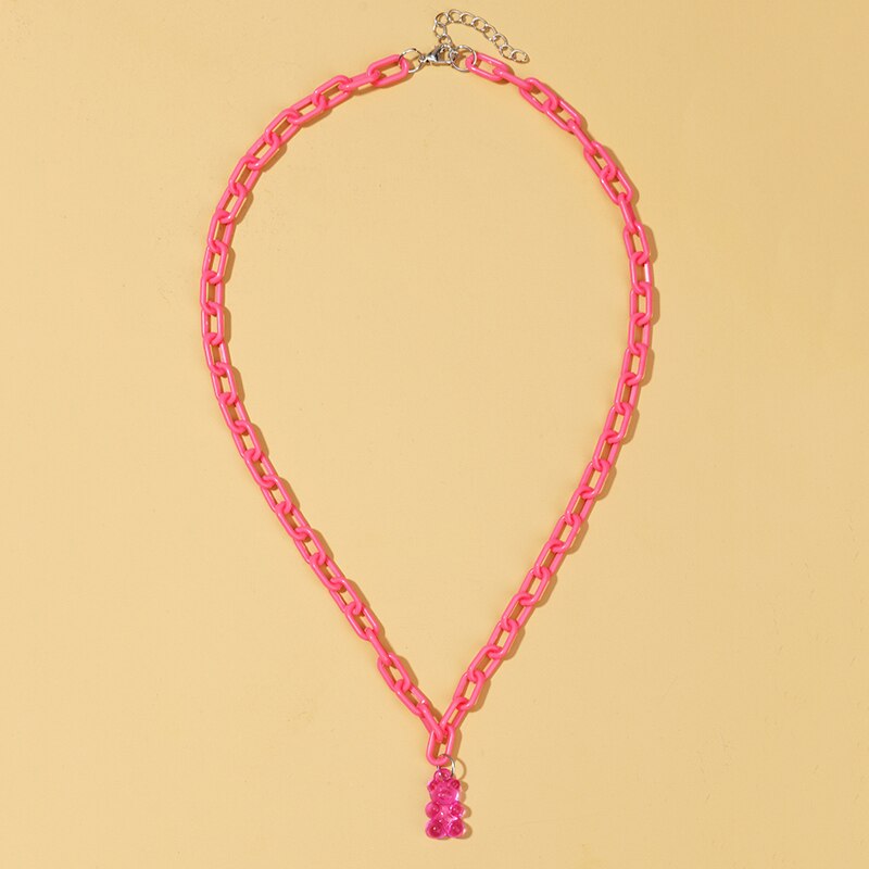 Hesiod 2022 Candy Color Mini Bear Necklace for Women Girl Christmas Gifts Cartoon Pendants Necklaces Birthday Jewelry Gifts