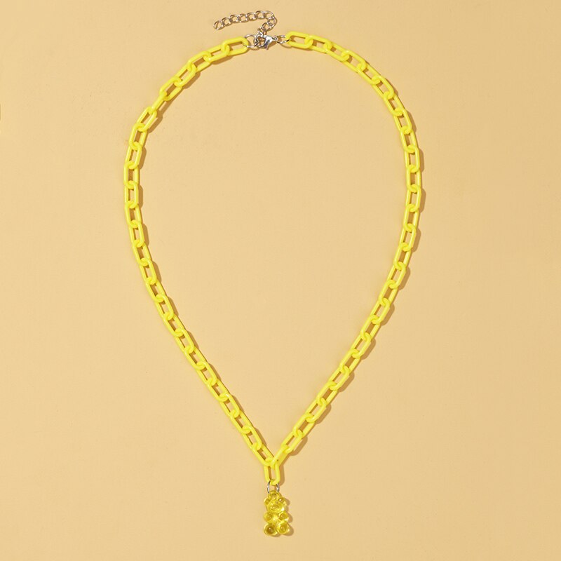 Hesiod 2022 Candy Color Mini Bear Necklace for Women Girl Christmas Gifts Cartoon Pendants Necklaces Birthday Jewelry Gifts