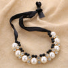 Hesiod  Black White Bead Neckalce Rope Korea Shine Imitation Peal Crystal Necklace Choker Collar Necklace