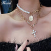 Hesiod Vintage Bohemia Multi-layer Hollowed Flower Necklace For Women Rhinestone Crystal Collar Necklace Pearl Choker