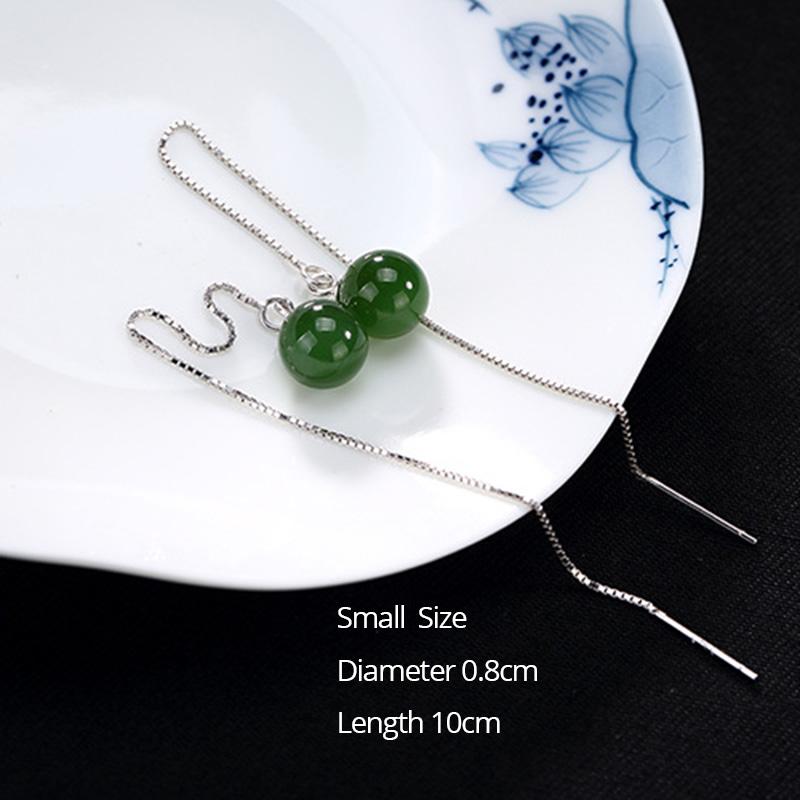 Hetian Jade Jasper Beads Earrings Long Ear Line For Women Simple Vintage Design Real 925 Sterling Silver With Natural Stone