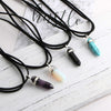 Hexagonal Column Necklaces Natural Crystal Pendants Black Stone Pendant Leather Chains Necklace for Women Jewelry