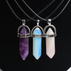 Hexagonal column necklace natural crystal pendant Stone Pendant Leather Necklace men's and women's  jewelry Amulet