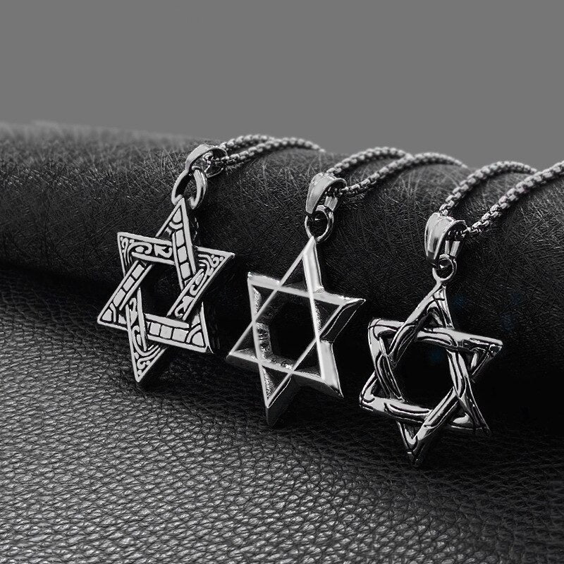 Hexagram Star of David Pendant Israel Chain Geometric Necklaces Men Women Stainless Steel Judaica Silver Color Jewish Jewelry