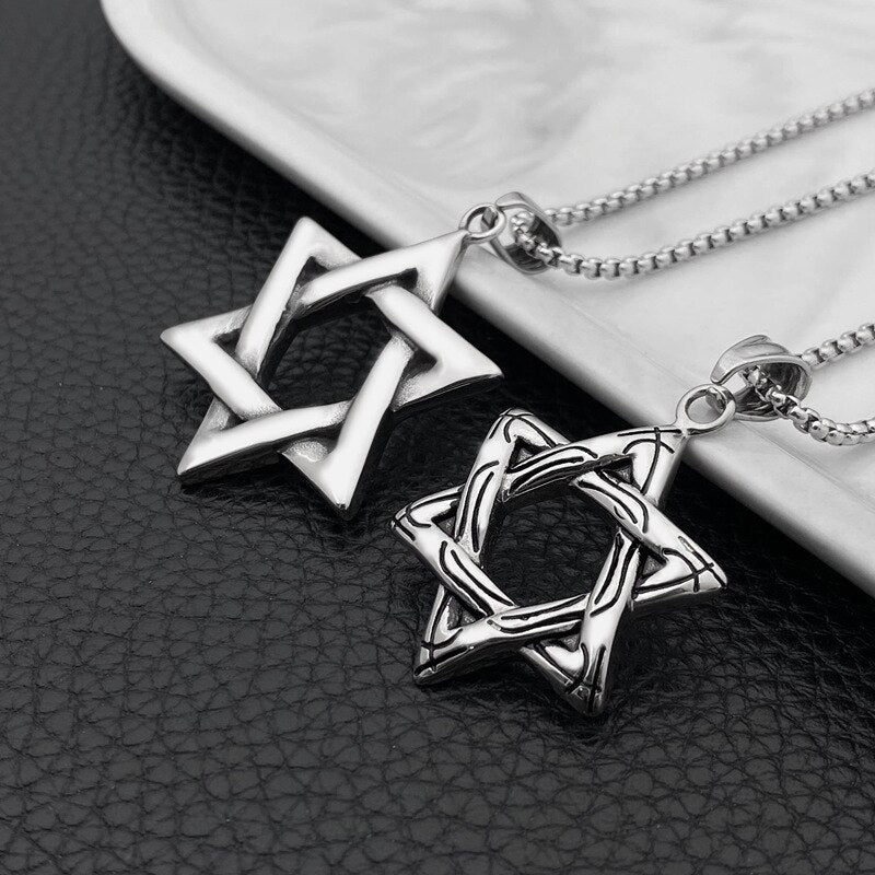 Hexagram Star of David Pendant Israel Chain Geometric Necklaces Men Women Stainless Steel Judaica Silver Color Jewish Jewelry