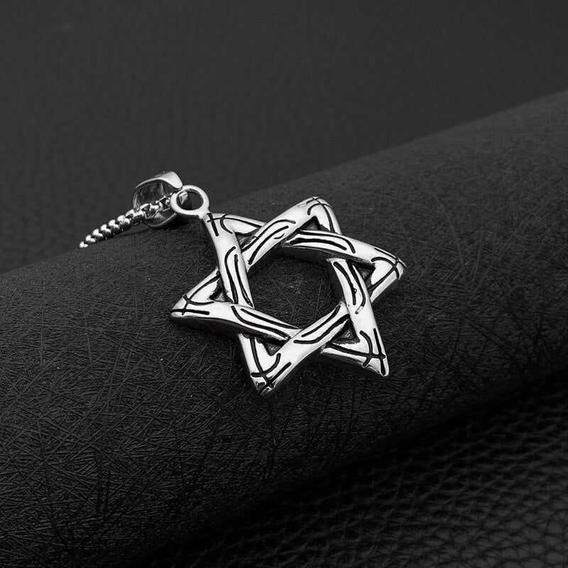 Hexagram Star of David Pendant Israel Chain Geometric Necklaces Men Women Stainless Steel Judaica Silver Color Jewish Jewelry