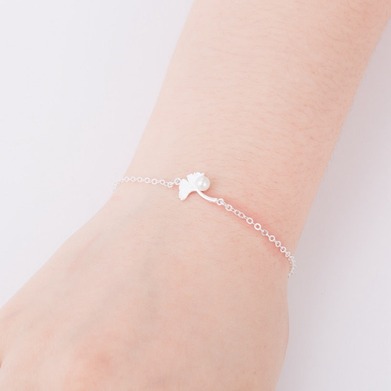925 Sterling Silver Ginkgo Leaf Jewelry Bracelet for Women Cute Simple Leaf Bracelet Feminino Vintage Jewelry Gift