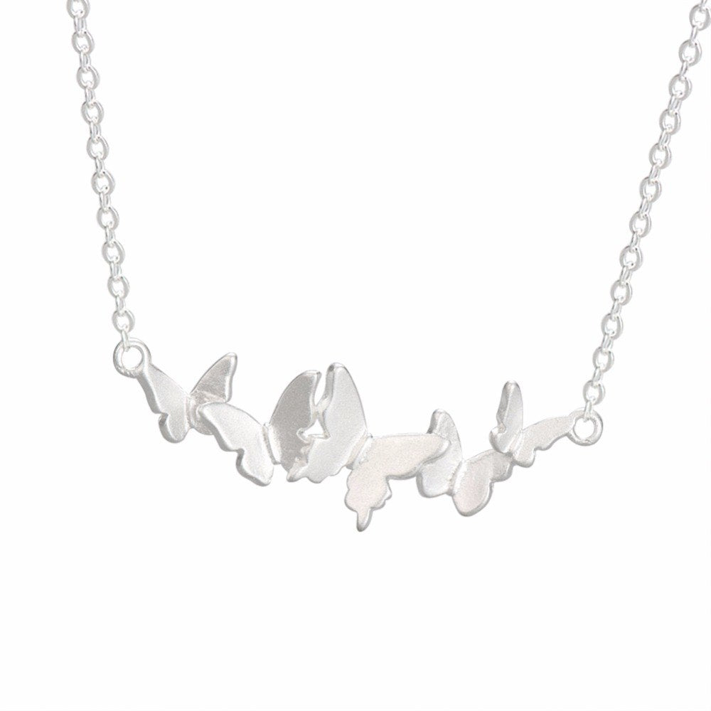 Pure 925 Sterling Silver Necklace Women Girls Jewelry 5 Tiny Butterfly Pendant Necklace Femme Animal Chain Elegant Gift