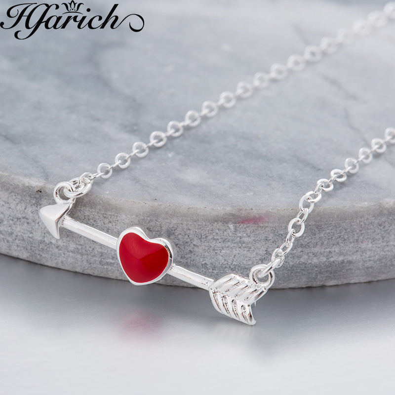 Red Heart Arrow Necklaces Pendant Necklace Long Chain Fashion Jewelry 925 Sterling Silver Chain Woman Necklace Drop shi