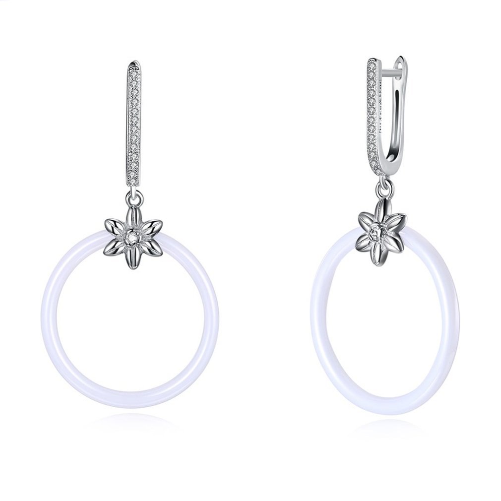 High Class 925 Silver With Zircon Ceramic Earrings Simple Bridal Jewelry Long Style Eardrops Earrings fit Wedding Engagement