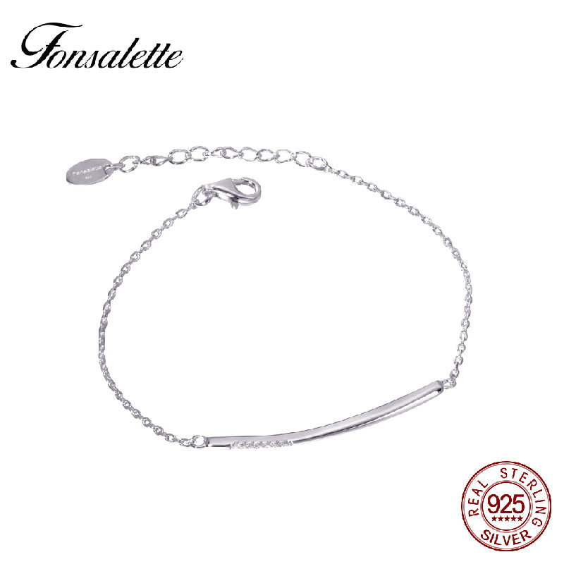 High Polished Simple Line Bar Bracelet Sterling Silver Cubic Zirconia Horizontal Half Pave Cz Stick Bracelets&Bangle gift ZK40