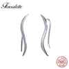 High Polished Sterling Silver Sweep Wrap Ear Crawler Cuff Earrings Minimal Fire Leaf Climber Earring Woman Jewelry Brincos ZK30