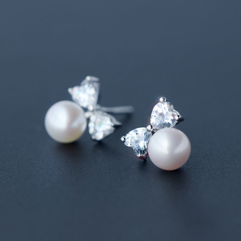 High Quality 100% 925 Sterling Silver Bow Knot White Freshwater Pearl Earrings For Women Luxury Authentic Original Jewelry