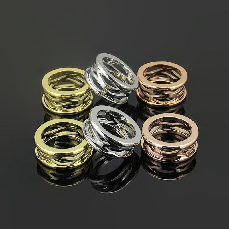 High Quality 316L Titanium Steel Wide And Narrow Style Hollow spring Rings silver gold rose Colors bulgaria jewelry