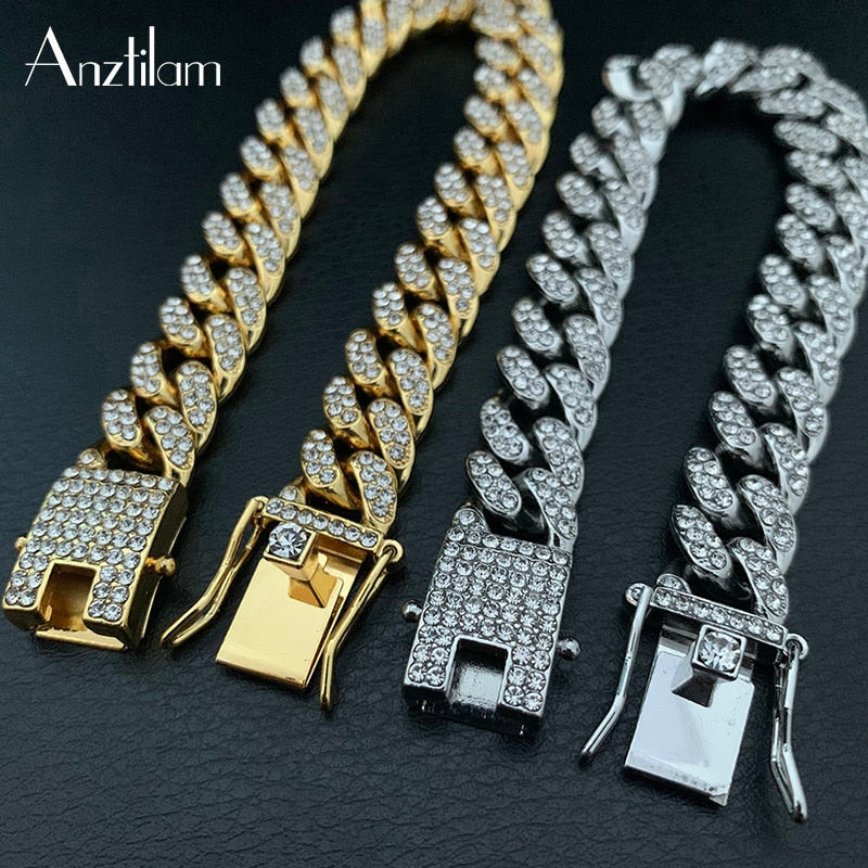 High-Quality  51g Hip Hop Full AAA Zircon Bling Iced Out Pave Men's Bracelet Miami Cuban Link Chain Bracelets for Men Jewelry