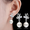 925 Stamp Silver Color Butterfly Zircon Earrings Pearl Studs Earring Women Girl Ladies Jewelry Christmas Gift