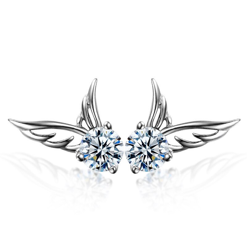 925 Stamp Silver Color Charm Earrings Angel Wings Studs Earring Women Girl Ladies Jewelry Wedding Christmas Gift