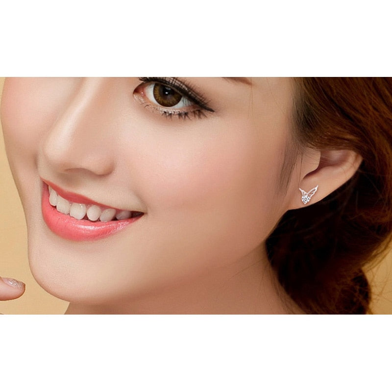 925 Stamp Silver Color Charm Earrings Angel Wings Studs Earring Women Girl Ladies Jewelry Wedding Christmas Gift