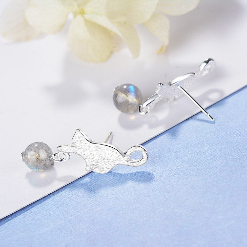 925 Stamp Silver Color Crystal Strawberry Earrings Pretty Cat Studs Earring Women Girl Ladies Jewelry Wedding Gift