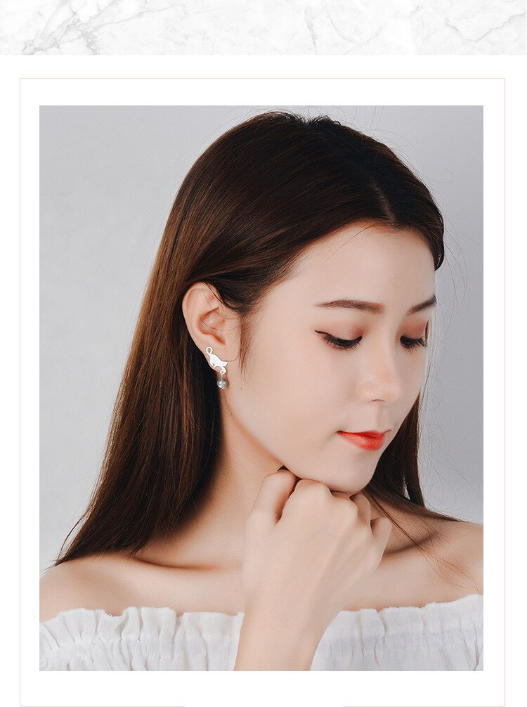 925 Stamp Silver Color Crystal Strawberry Earrings Pretty Cat Studs Earring Women Girl Ladies Jewelry Wedding Gift