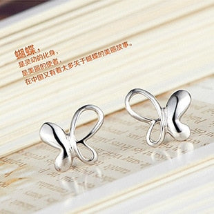 925 Stamp Silver Color Earrings Butterfly Hollow Studs Earring Women Girl Ladies Jewelry Christmas Gift