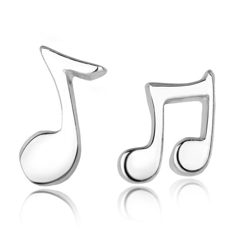 925 Stamp Silver Color Earrings Music Note Studs Earring Women Girl Ladies Jewelry Wedding Gift Christmas