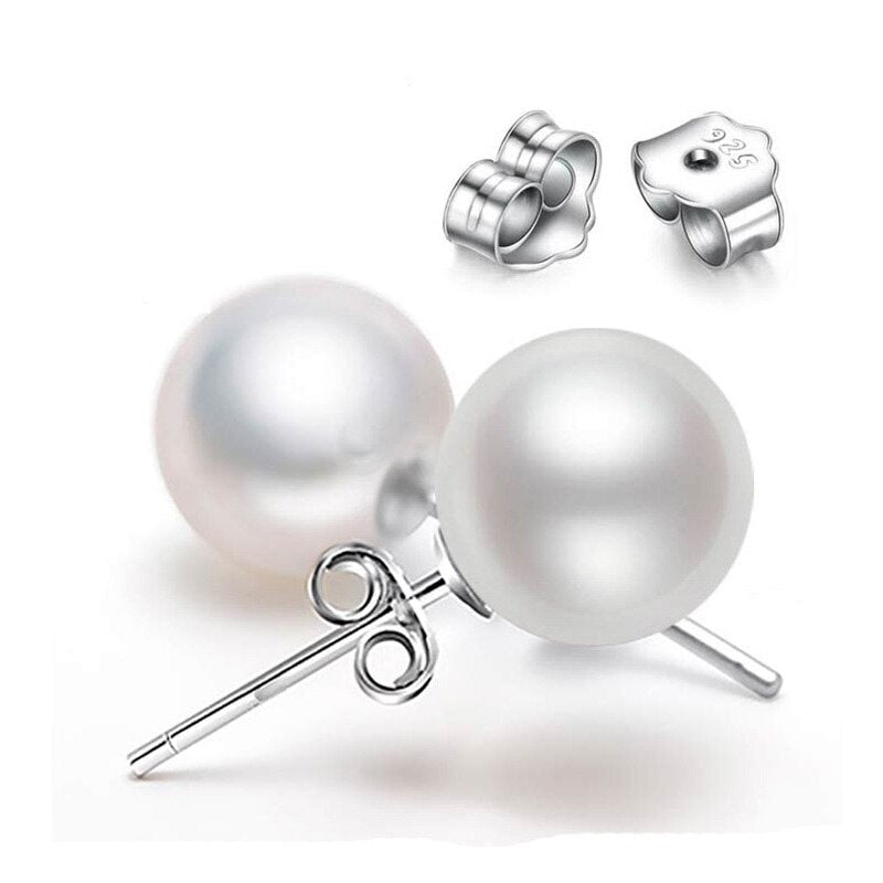 925 Stamp Silver Color Earrings Pearl Retro Studs Earring Women Girl Ladies Jewelry Wedding Gift